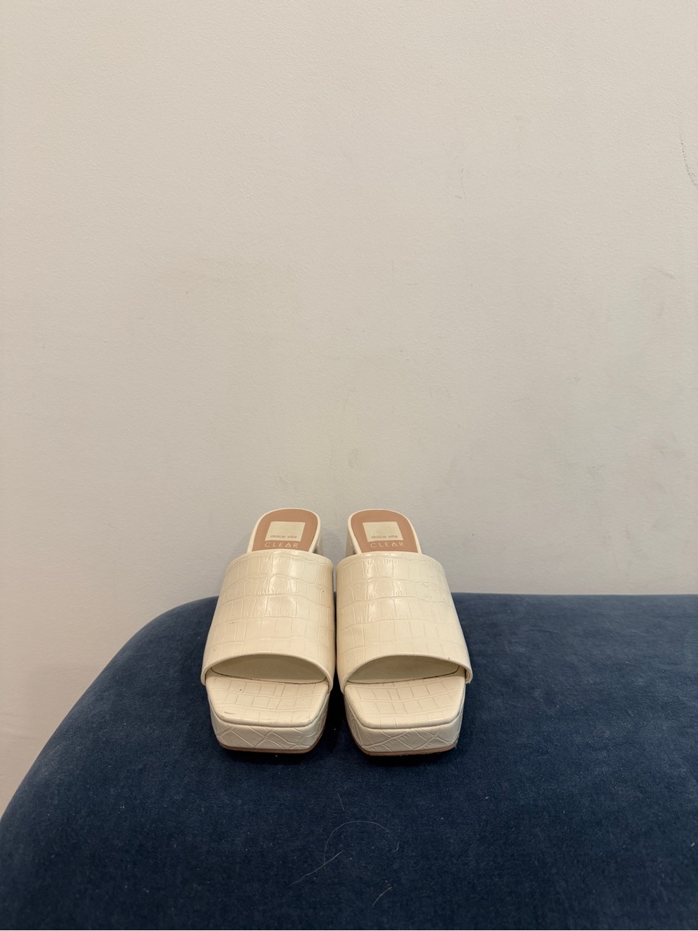 Dolce Vita Ivory Croc-Embossed Slide Heels